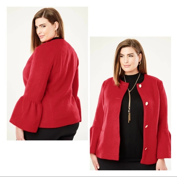 Jessica London Wool Button Down Jacket Bell Sleeve Red Coat - Picture 12 of 12